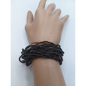 Natural Black Coral Multi-Strand Beaded Bracelet 7.5 Inch